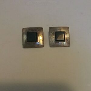 Vintage Sterling Silver and Onyx Earrings.